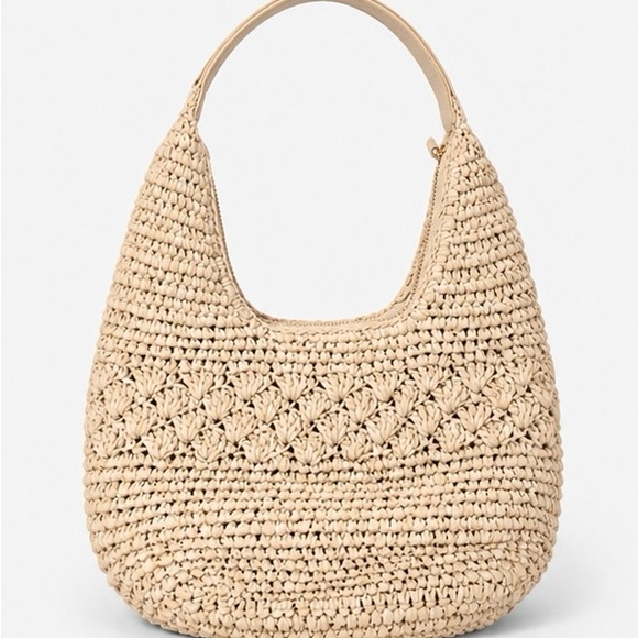 LC Lauren Conrad Handbags - Lauren Conrad Beige Crochet Raffia Shoulder Bag Hobo Purse Summer Handbag